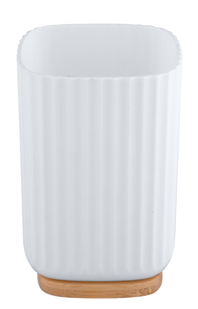 Zahnputzbecher Mod. Rotello Weiß  Boden aus Bambus