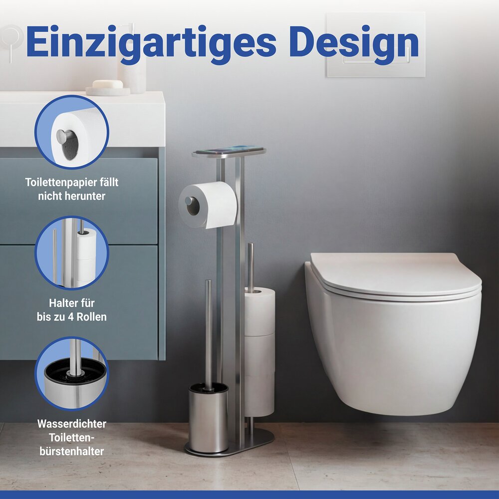 Combiné WC Mod. Orea Acier inoxydable mat  avec tablette et porte-rouleaux de rechange