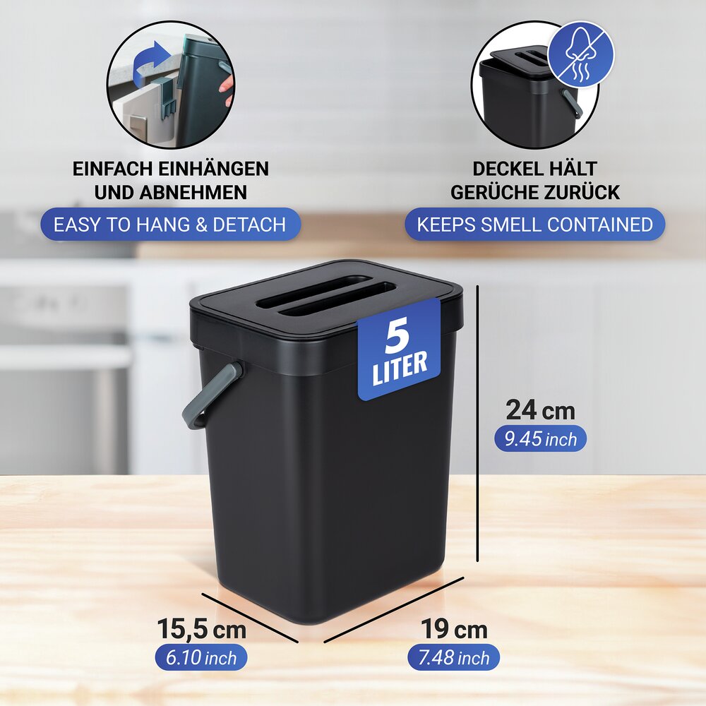 Hangende keukenprullenbak met handvat Mod. Tago 5 liter