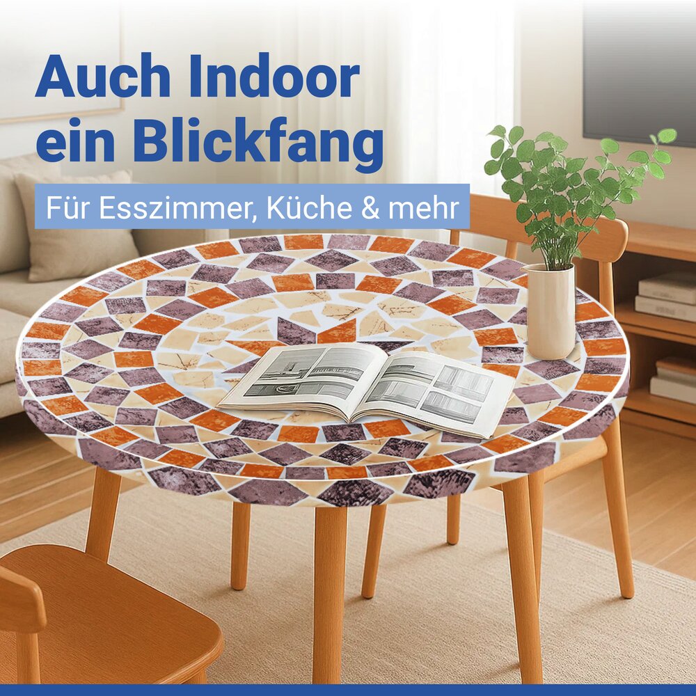 Spann-Tischdecke Mod. Mediterran, Ø 70 - 86 cm  für Garten und Outdoor-Bereich