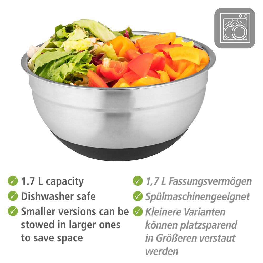 Bol en acier inoxydable avec base en silicone antidérapante Aru, 1,7 litres  avec dessous antidérapant