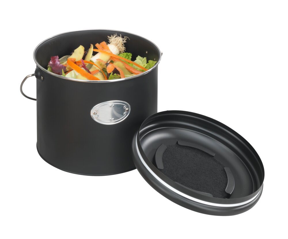 Seau à compost Mod. Nero 6 L  avec 3 filtres à charbon actif de rechange