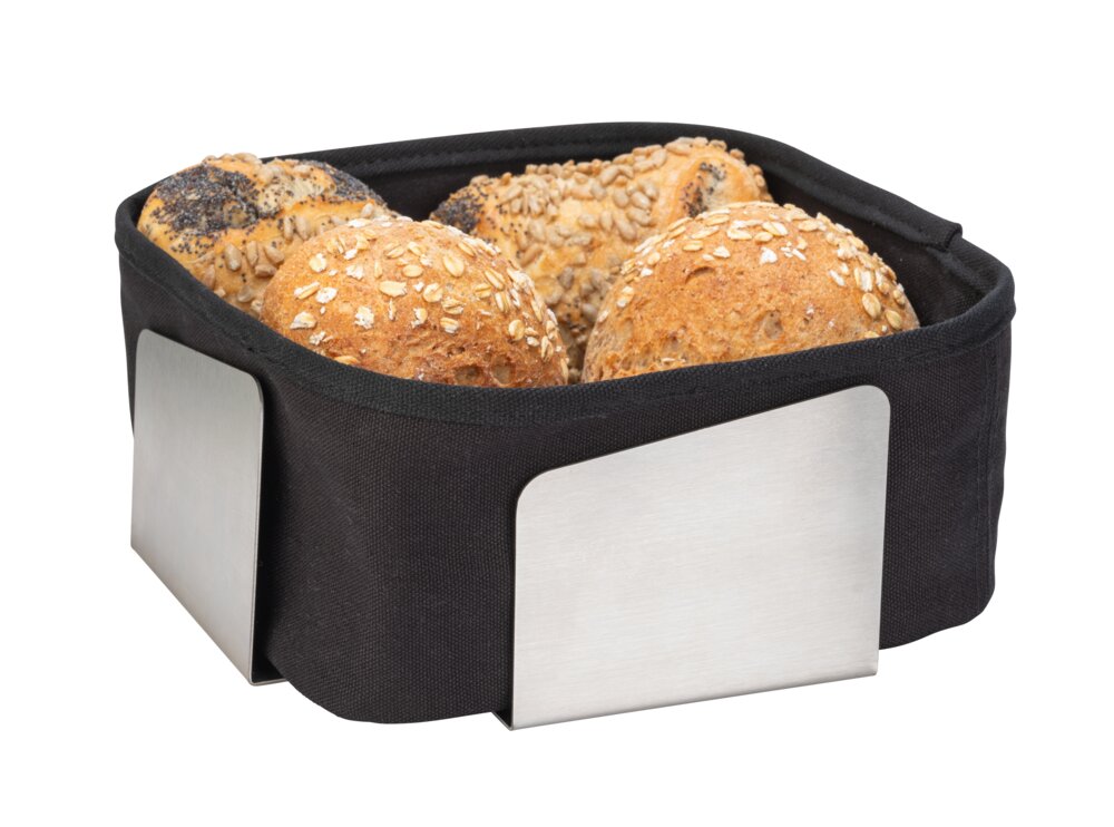 Brotkorb Mod. FLAVIO, schwarz, Edelstahl, Polyester, Baumwolle, 20x9x20 cm abnehmbarer Stoffeinsatz
