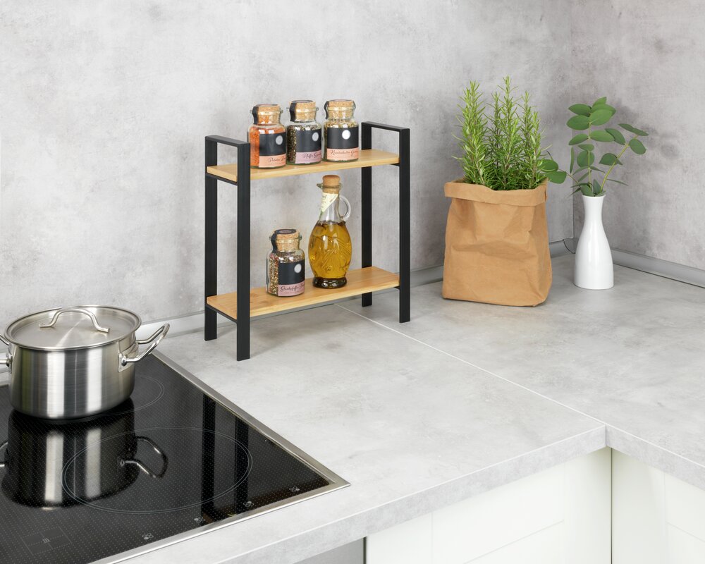 Petite étagère cuisine Lou   Cadre en métal, planches d'étagères en bambou