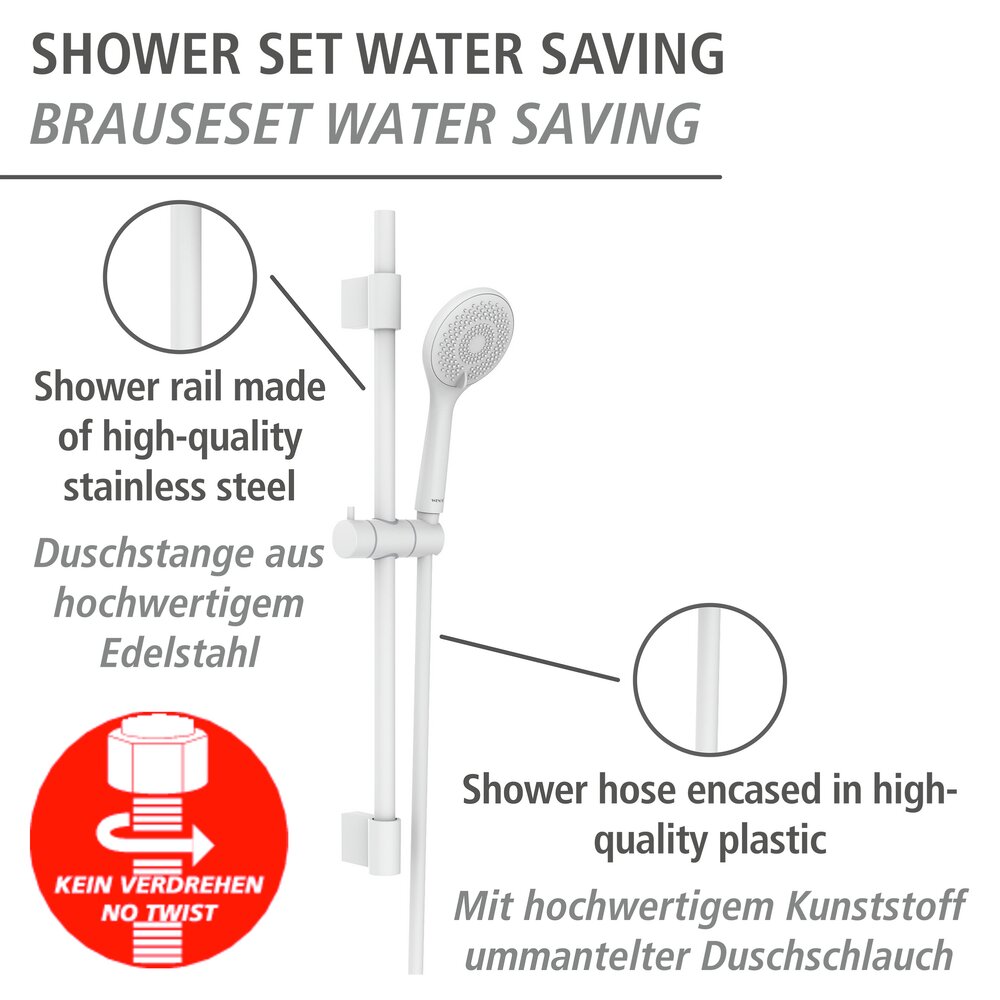Brauseset Watersaving Weiß  Länge Stange: 70 cm