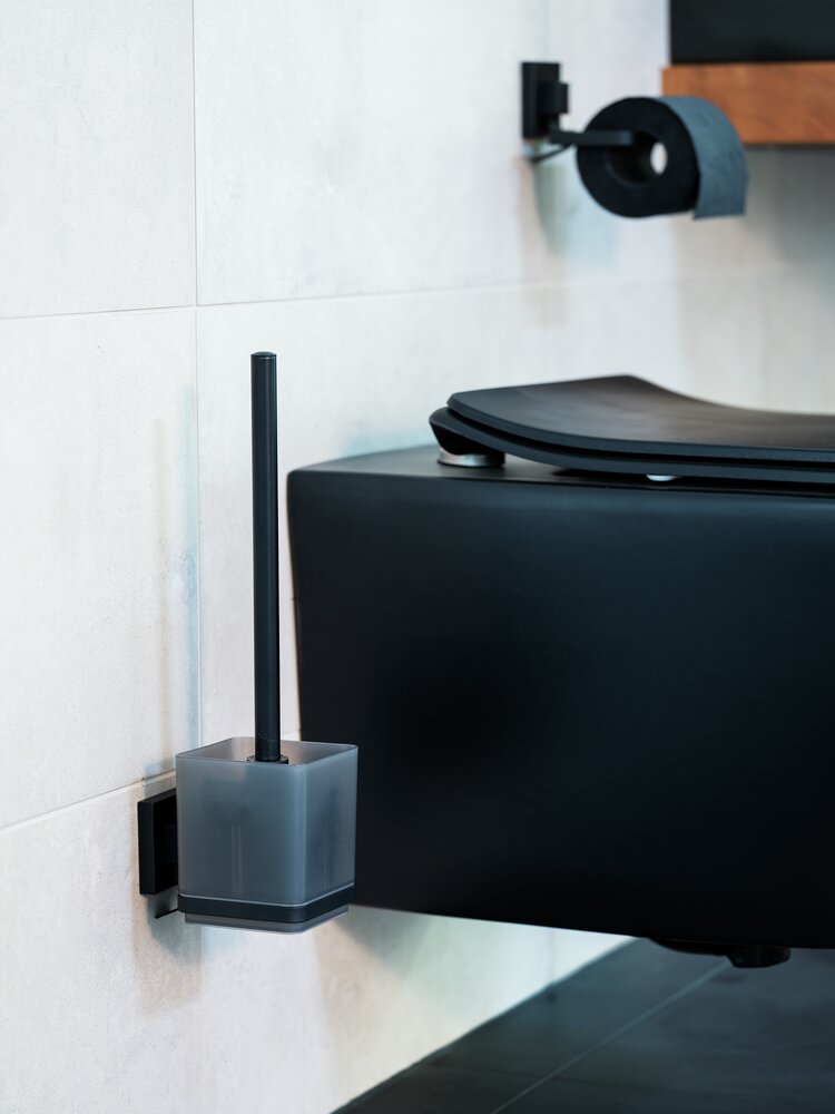 WC-Set Mod. Vacuum-Loc® Quadro, schwarz, Edelstahl/Kunststoff, 9,5x37x12,5 cm  ohne bohren, jederzeit repositionierbar