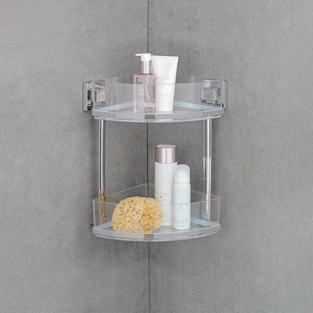 Vacuum-Loc® Edelstahl Eckregal 2 Etagen Mod. Quadro Befestigen ohne bohren