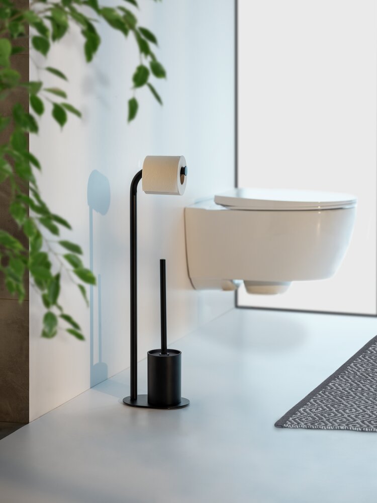Stand WC-Garnitur Mod. Levante, schwarz, Stahl, 23x63x17 cm  2 in 1 Funktion