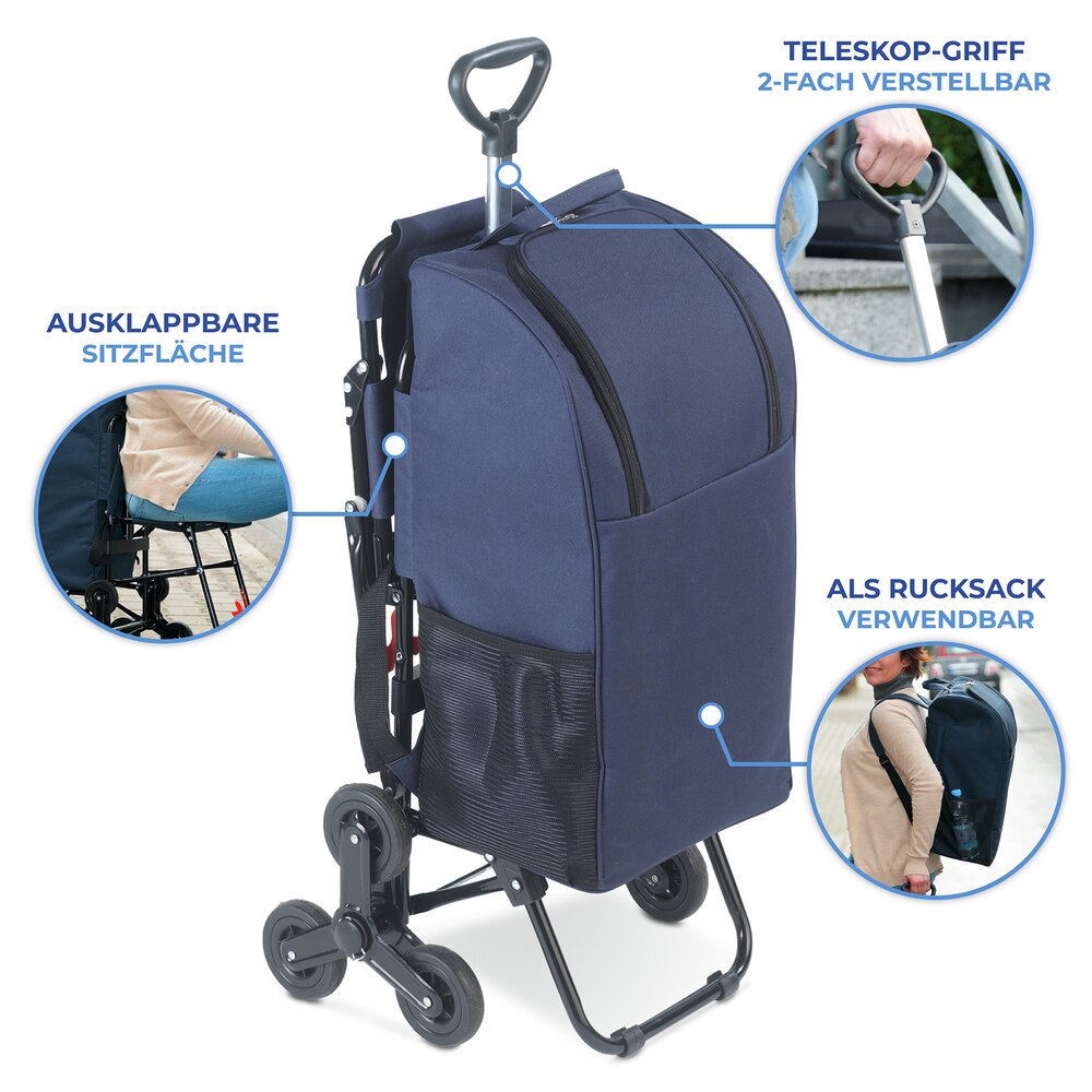 Einkaufstrolley mit Sitz  Dreirad-System fürs Treppensteigen