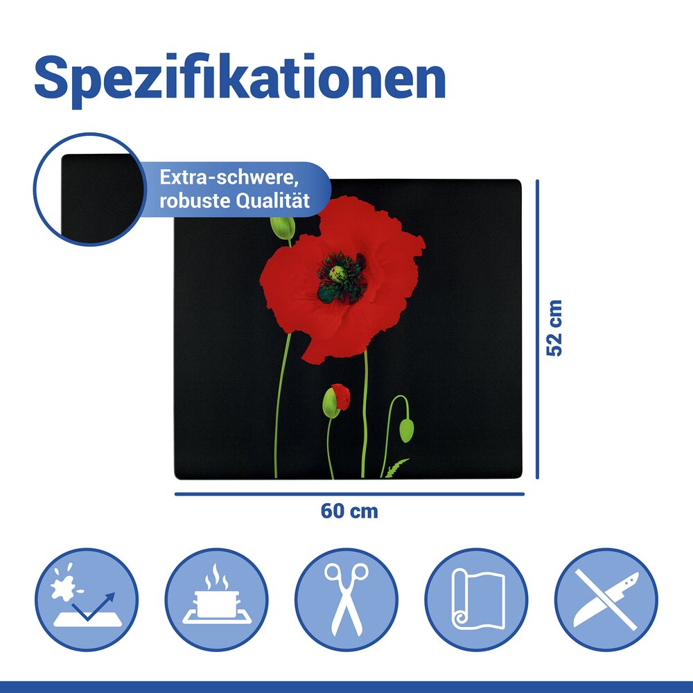 Schutzabdeckmatte Mod. Mohn 60 x 52 cm  hitzebeständige Schutzmatte für Kochfelder