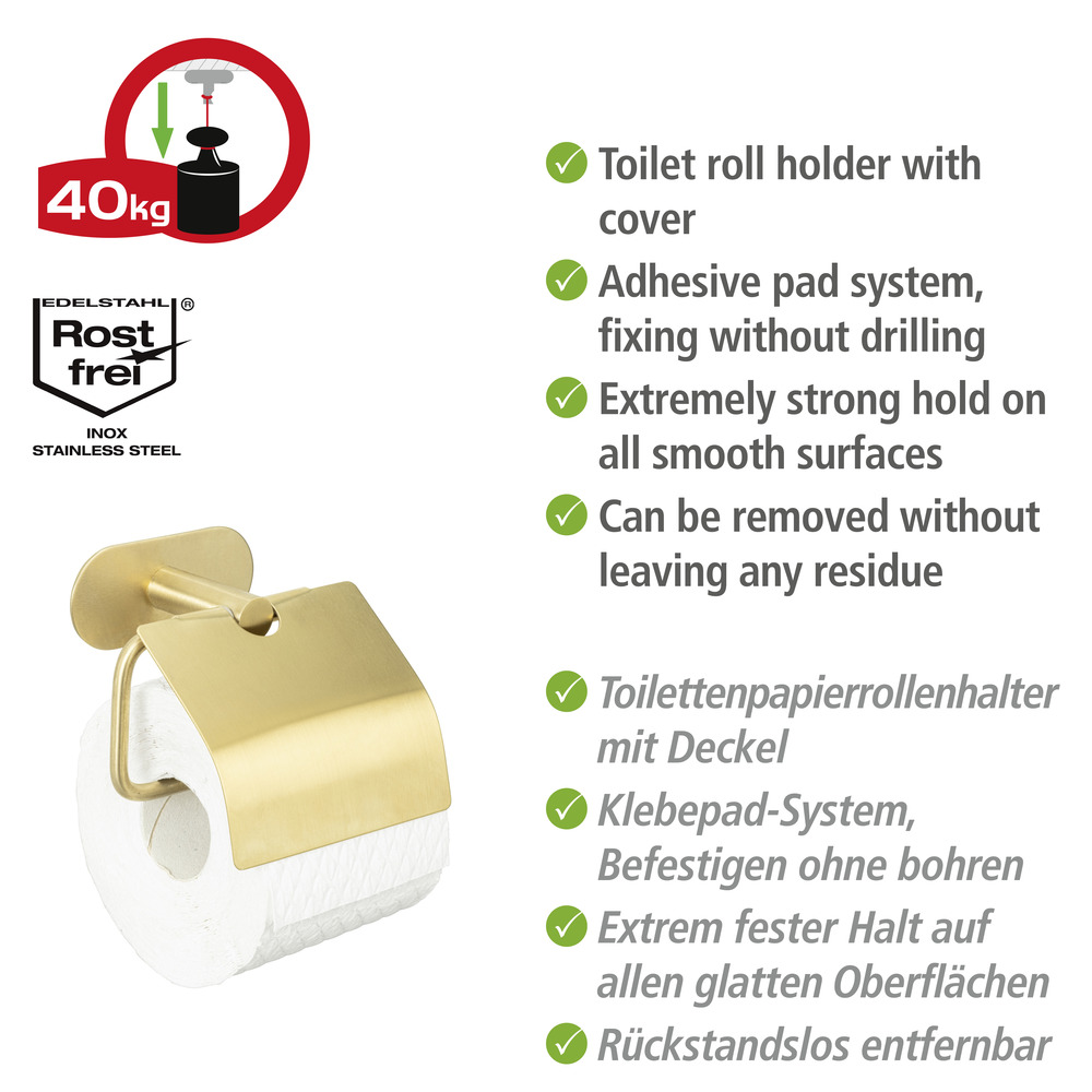 Turbo-Loc® Toilettenpapierhalter mit Deckel Orea Gold Matt  Befestigen ohne Bohren