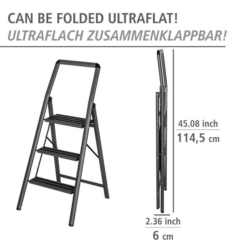 Alu-Klapptrittleiter Compact 3-stufig Schwarz