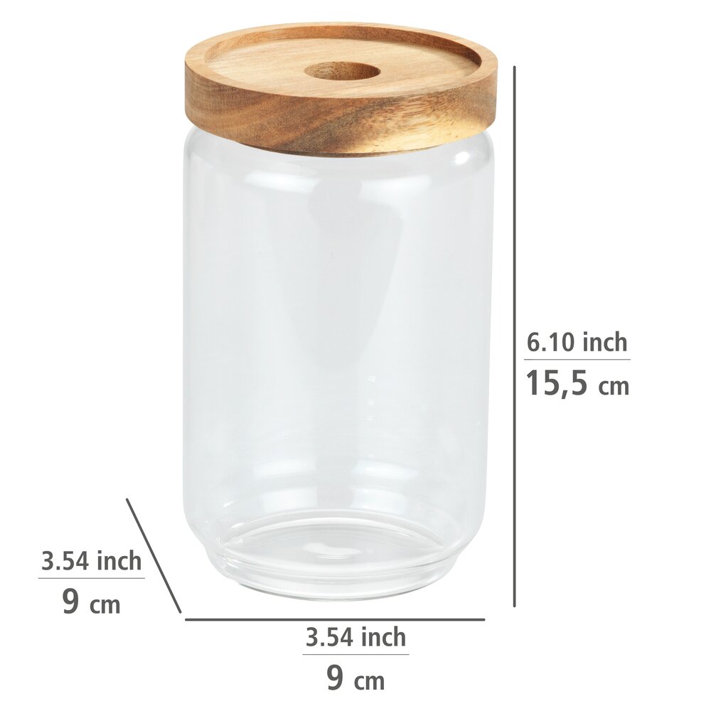 Aufbewahrungsdose Mod. Vido 700 ml  Glasdose mit Deckel aus Akazienholz