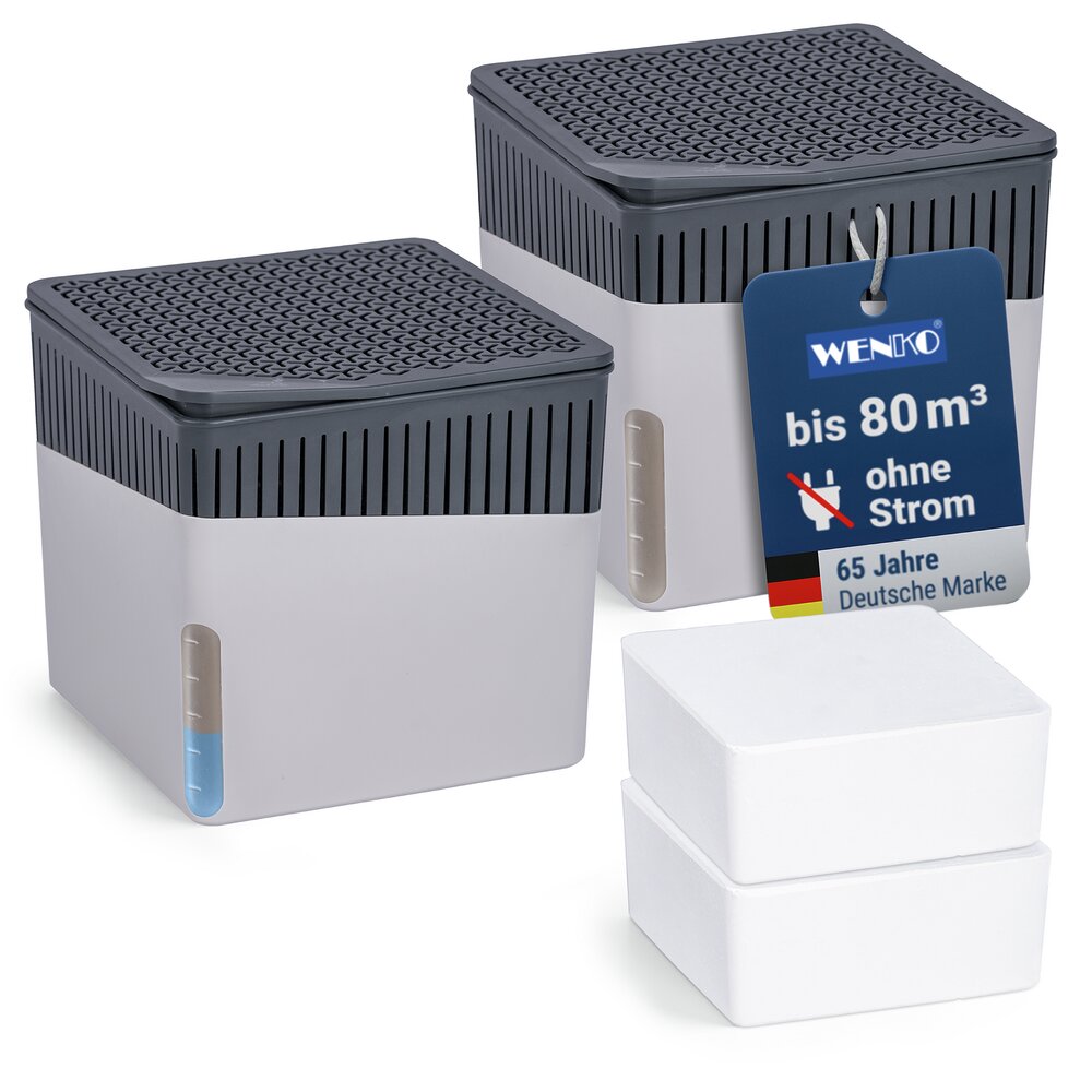 Raumentfeuchter Mod. Cube Grau 1000 g, 2er Set  beugt Schimmel und Gerüchen vor