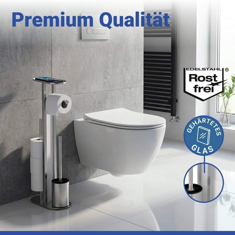 Combiné WC Mod. Orea Acier inoxydable mat  avec tablette et porte-rouleaux de rechange