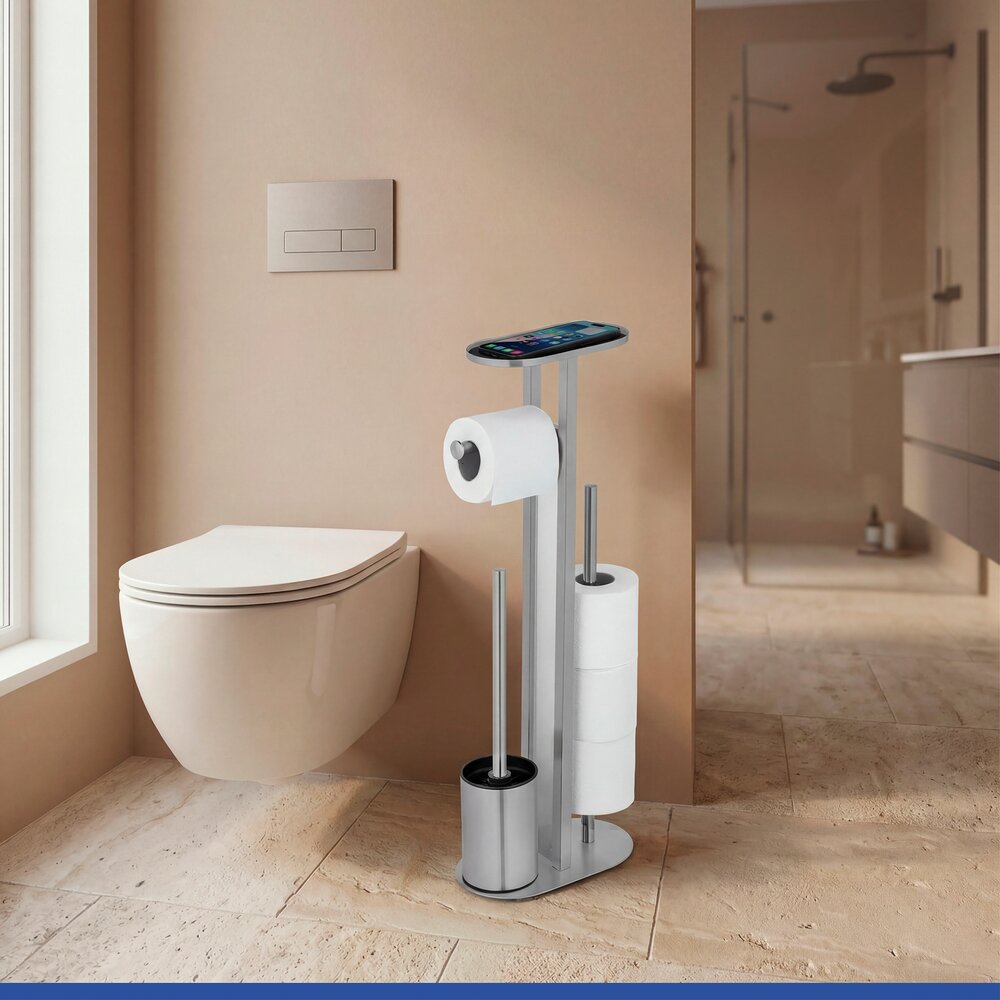 Combiné WC Mod. Orea Acier inoxydable mat  avec tablette et porte-rouleaux de rechange