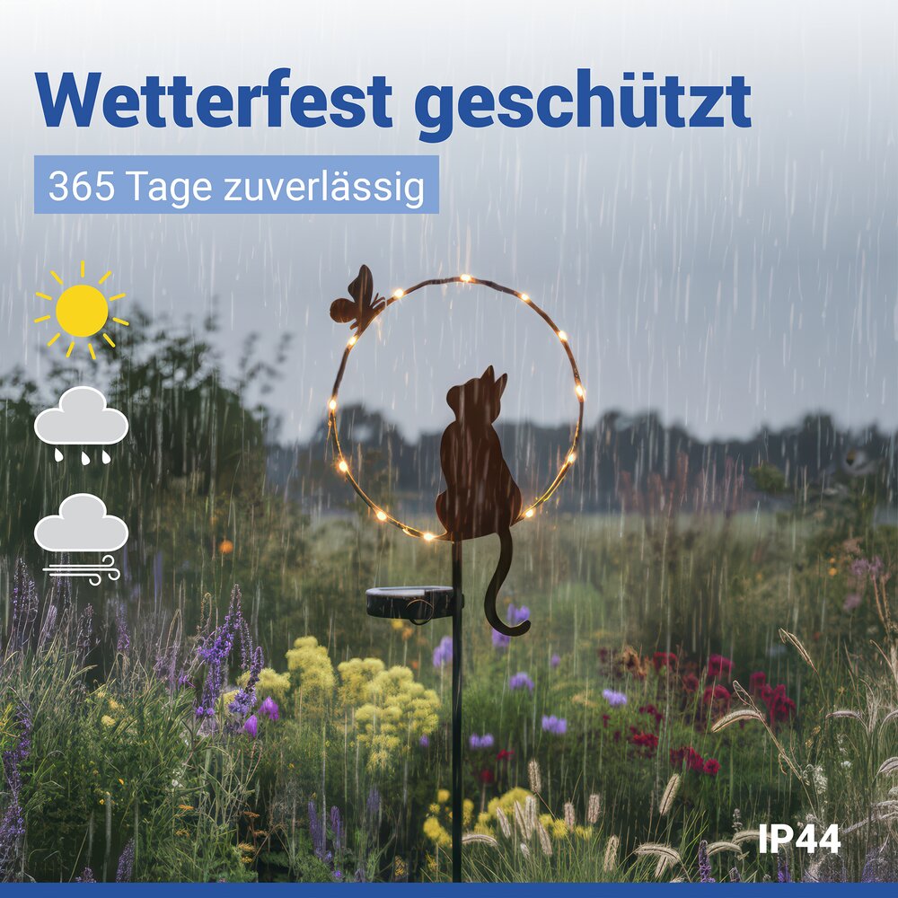 LED Gartenstecker Katze Solar  solarbetriebene Gartenbeleuchtung