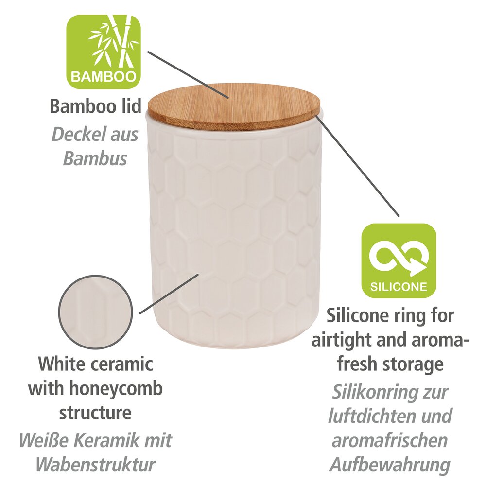 Aufbewahrungsdose Mod. Maya 1,3 L, FSC  Vorratsdose aus Keramik mit Bambus-Deckel