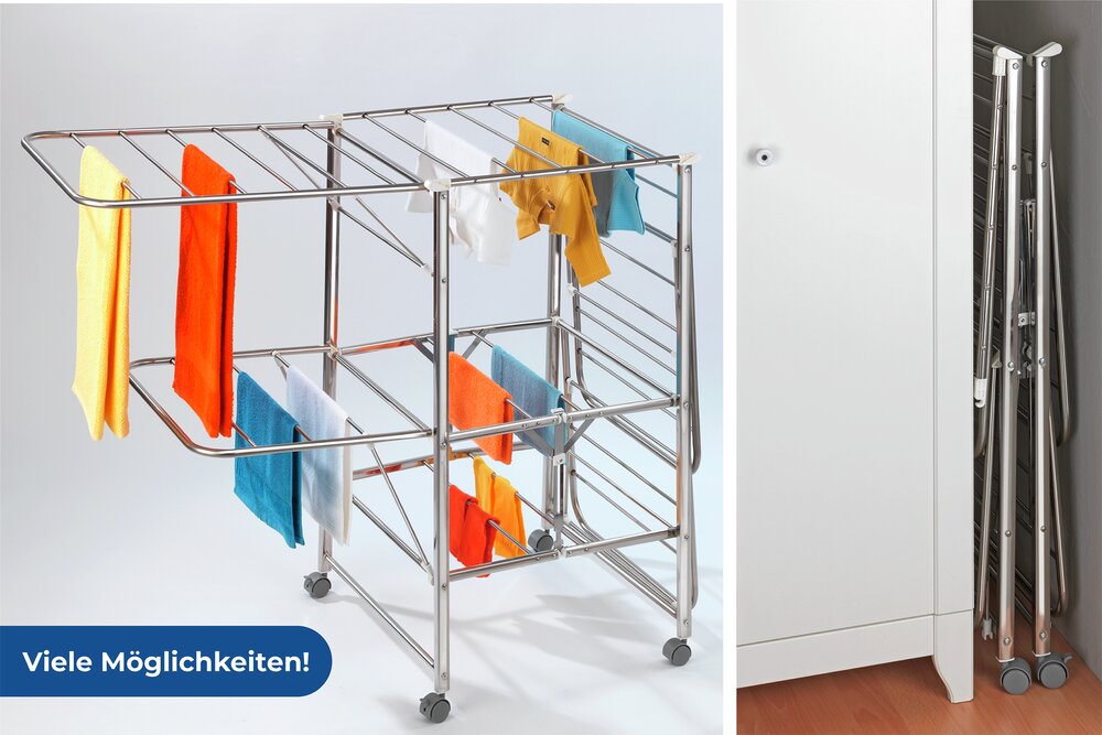 Wäscheständer Edelstahl Mod. Mobil  mobiler Wäscheständer mit Leichtlaufrollen und Feststellbremsen
