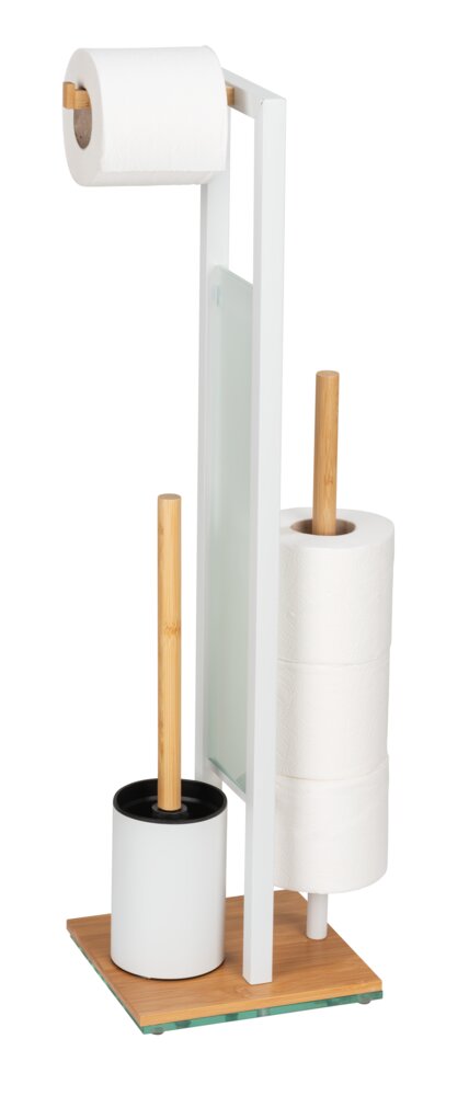 Stand WC-Garnitur Mod. Rivalta, bambus/weiß, glas, 18x70x23 cm  mit satiniertem Sicherheitsglas