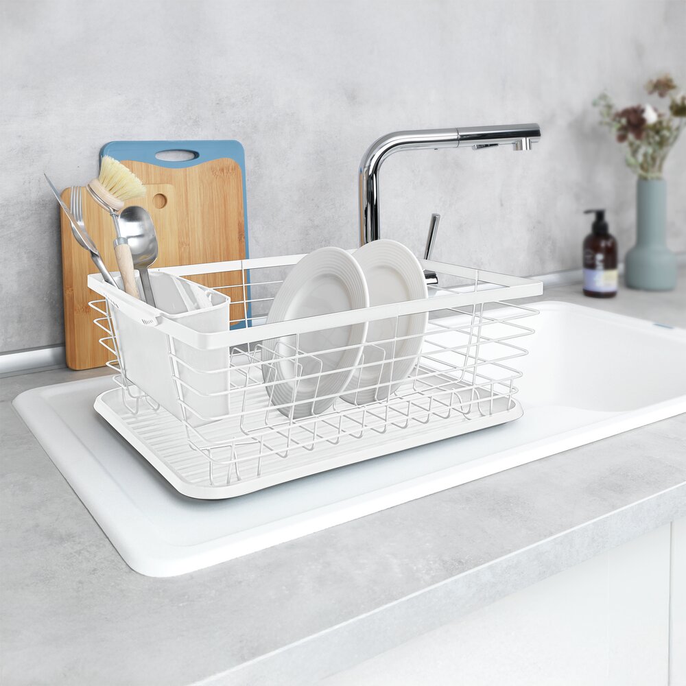 Geschirrabtropfer Mod. Drip, weiß, Metall/Kunststoff, 36x15x30 cm  abnehmbarer Besteckkorb