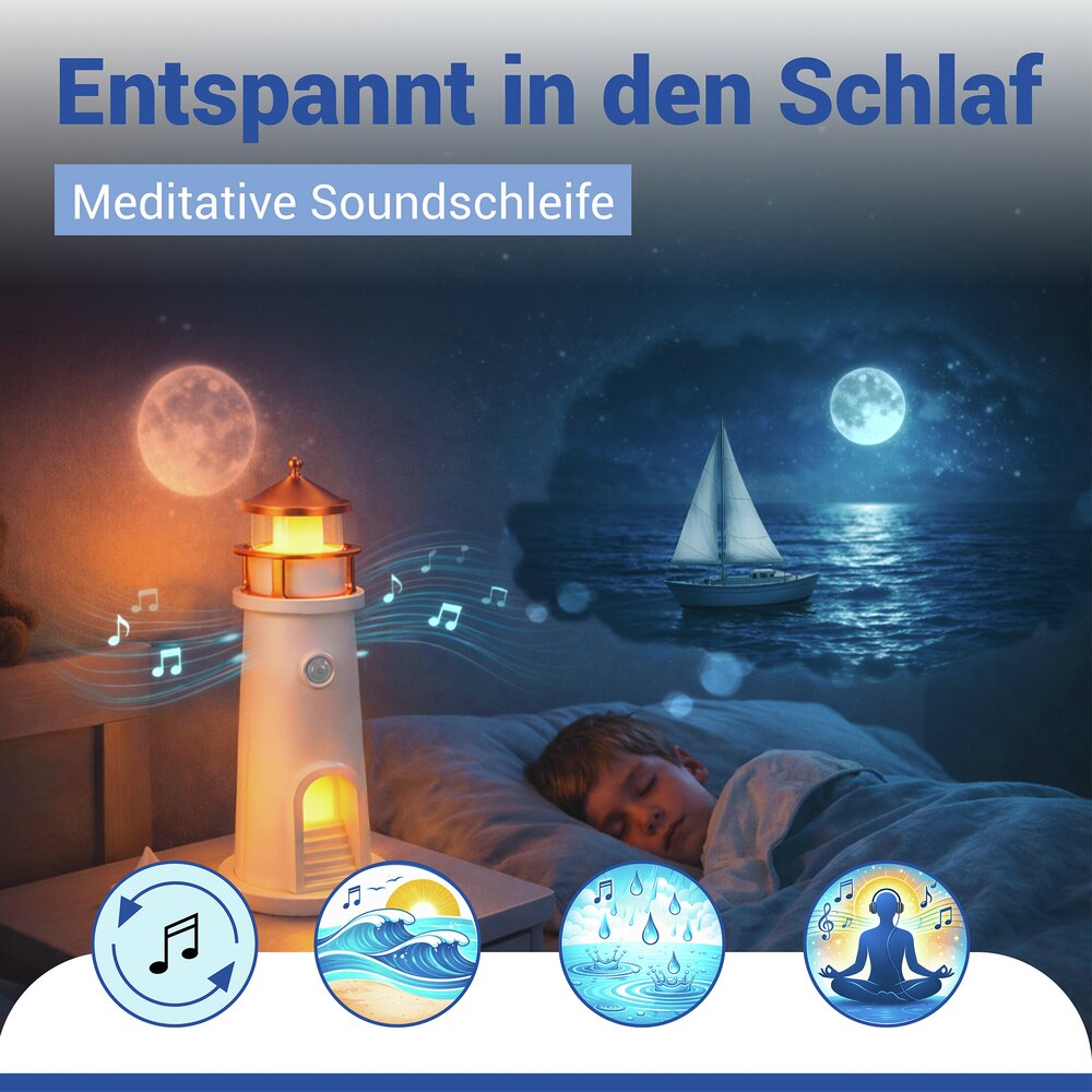 LED Nachtlicht Leuchtturm  mit Mondprojektion und Bewegungsmelder