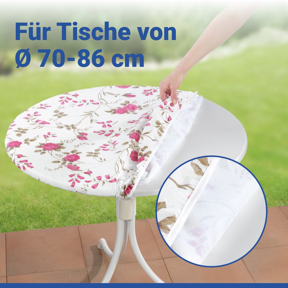 Spann-Tischdecke Mod. Rosen, Ø 70 - 86 cm  für Garten und Outdoor-Bereich