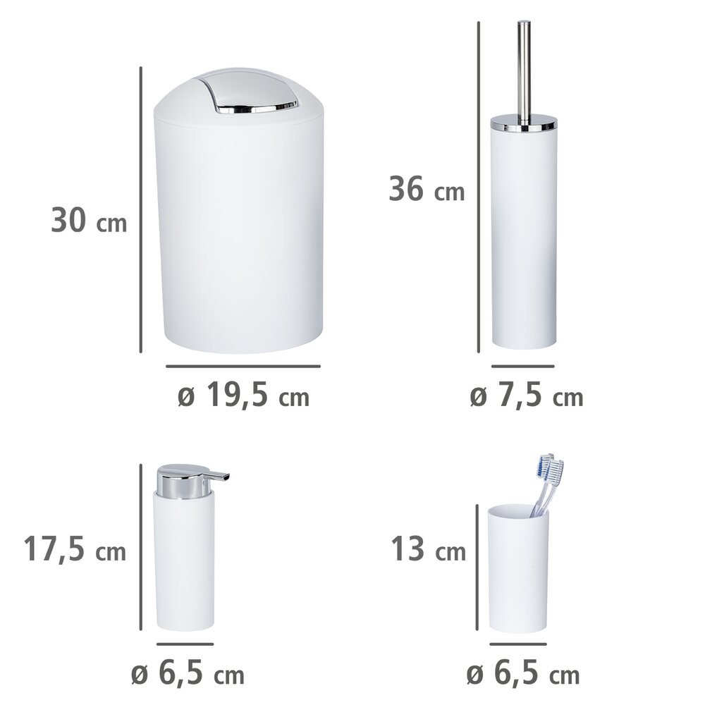 4-teiliges Bad-Accessoire-Set Mod. Calvo aus Kunststoff in Weiß-matt  4-teilig, aus Kunststoff
