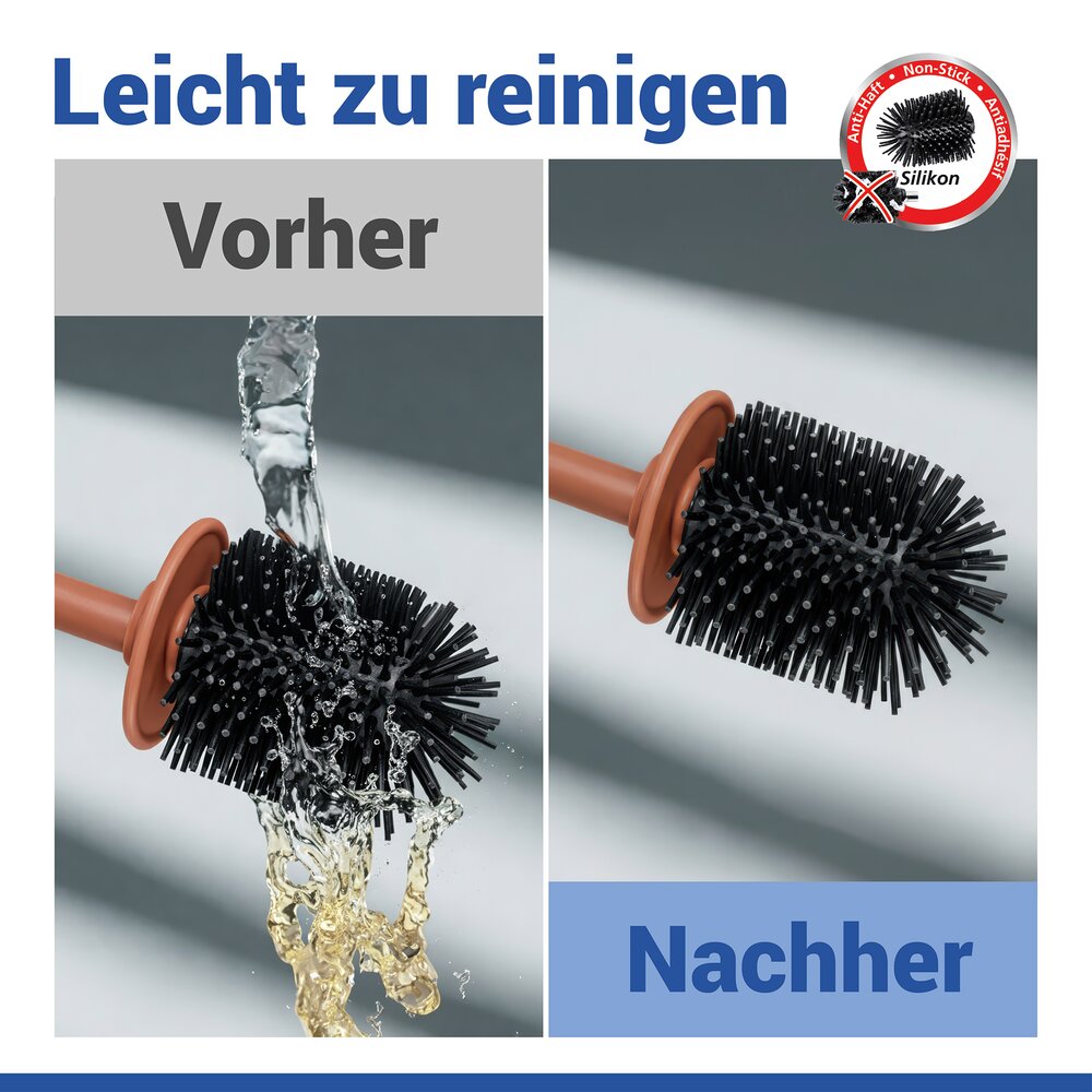 Turbo-Loc® WC-Garnitur Mod. Lizan Braun  mit Silikon-Bürstenkopf, Befestigen ohne Bohren