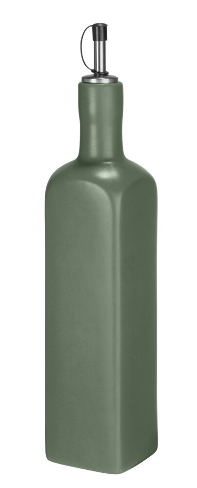 Distributeur d'huile Mod. Olivia, vert, céramique, inox, 0,6L, 6,5x30,5x6,5 cm  fermeture en acier inoxydable