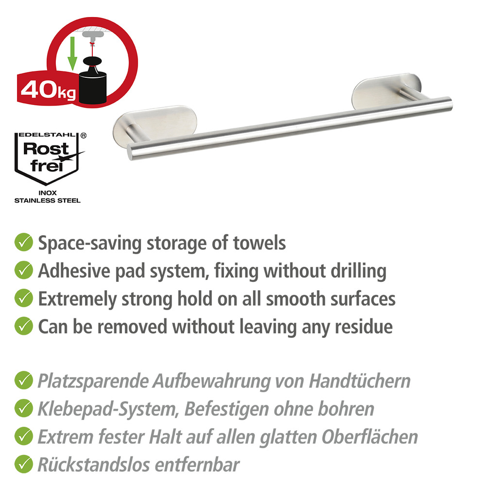 Turbo-Loc® Edelstahl Badetuchstange Mod. Orea Matt  Handtuchhalter, Befestigen ohne bohren