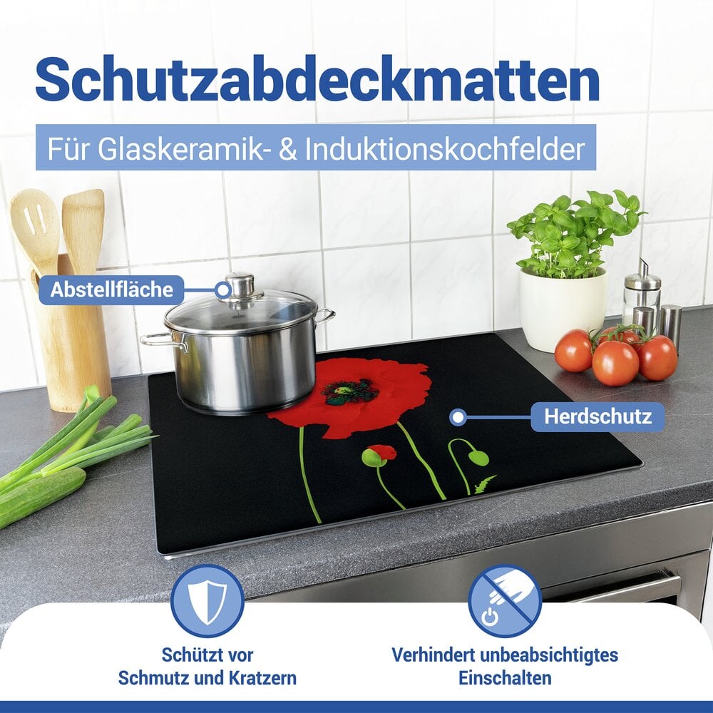Schutzabdeckmatte Mod. Mohn 60 x 52 cm hitzebeständige Schutzmatte für Kochfelder