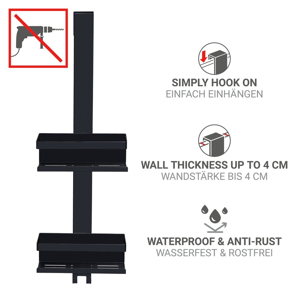 Chariot de douche Mod. Bribano Duo, noir, acier inoxydable, 23x71x18 cm  protège contre les rayures