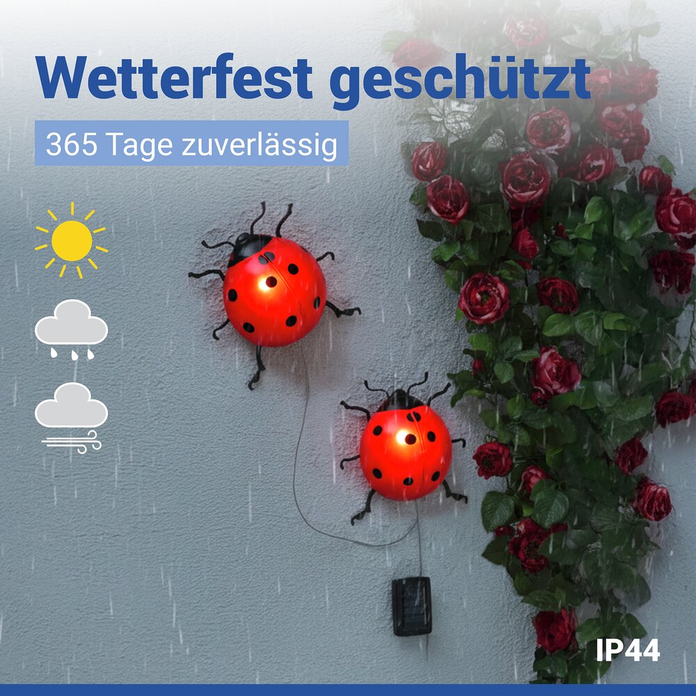 LED Solarleuchte Marienkäfer, 2er Set  dekorative Gartenbeleuchtung