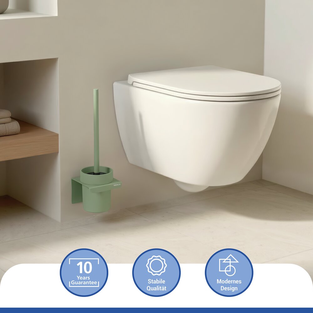Turbo-Loc® WC-Garnitur Mod. Lizan Grün  mit Silikon-Bürstenkopf, Befestigen ohne Bohren