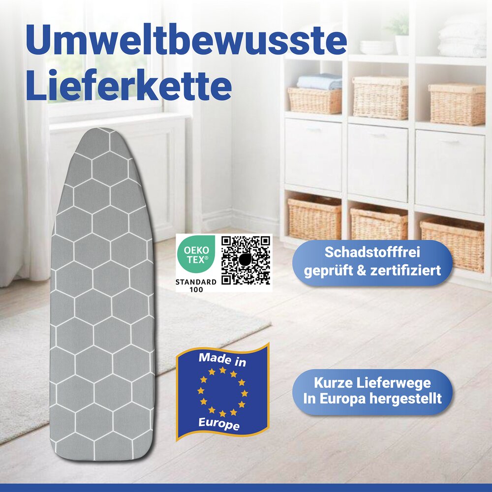 Bügelbrettbezug Mod. Alu-Comfort S/M  passend bis 125 x 45 cm, bis zu 50 % Zeitersparnis
