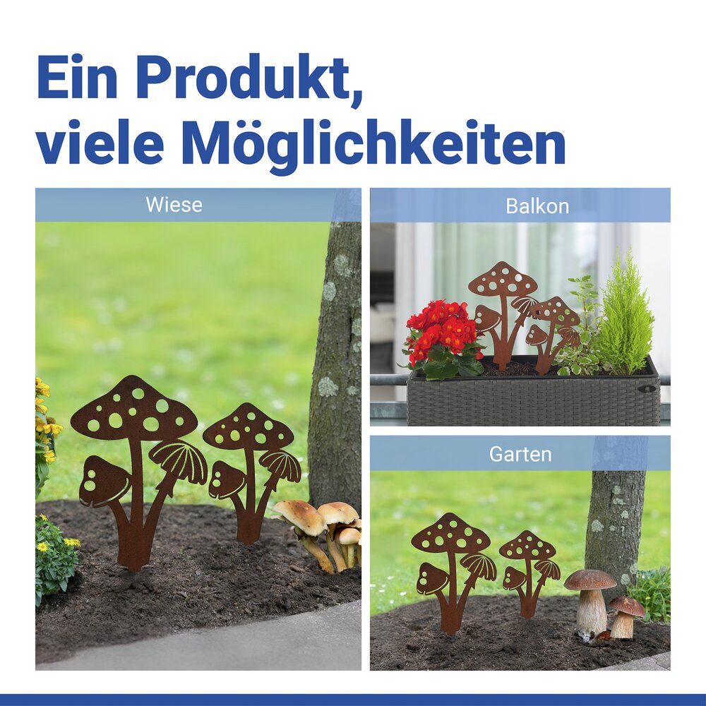 Gartenstecker Pilze, 2er Set  wetterbeständig, mit Edelrost-Effekt