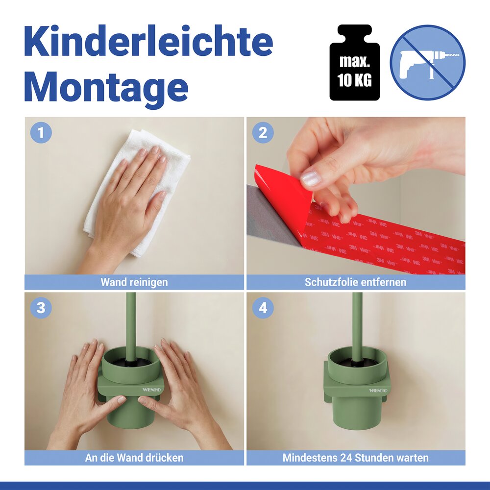 Turbo-Loc® WC-Garnitur Mod. Lizan Grün  mit Silikon-Bürstenkopf, Befestigen ohne Bohren
