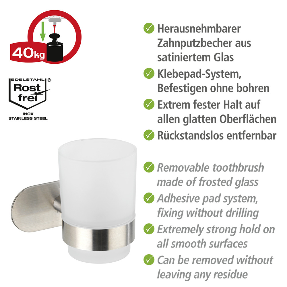 Turbo-Loc® Edelstahl Zahnputzbecherhalter Mod. Orea Uno Matt  Befestigen ohne bohren