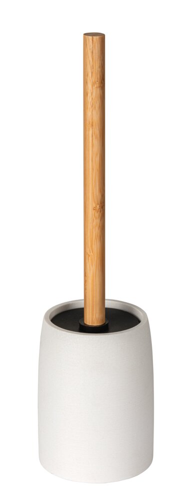 Garniture WC Mod. Altavalle, blanc, polyrésine, bambou, 38.5x10.5 cm  tête de brosse noire interchangeable