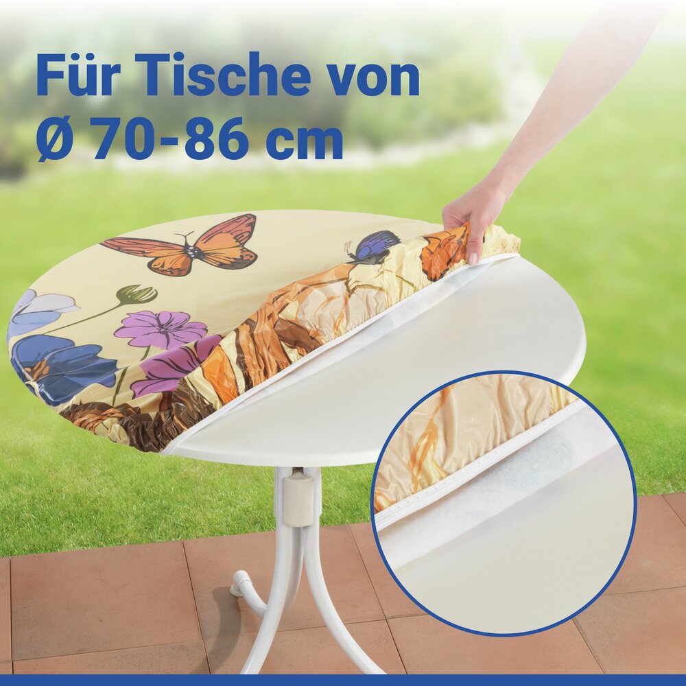 Spann-Tischdecke Mod. Frühling, Ø 70 - 86 cm  für Garten und Outdoor-Bereich