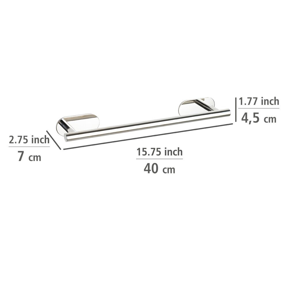 Porte Serviette mural inox brillant,  solution sans perçage, innovation "Turbo Loc Plus", Longueur 40 cm, Orea  Porte serviette mural sans perçage