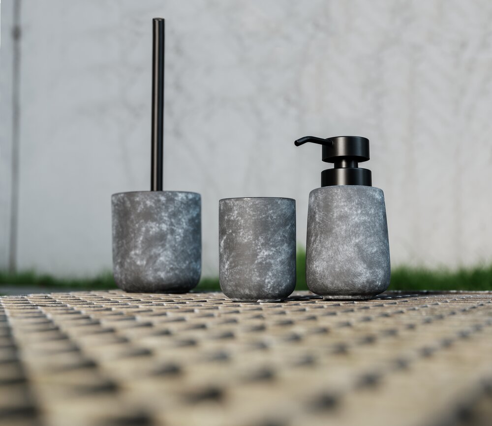 Seifenspender Mod. Sacile, grau/schwarz, Keramik/Kunststoff, 0.4L, 8.5x16x11 cm  in Beton-Optik, modernes Design