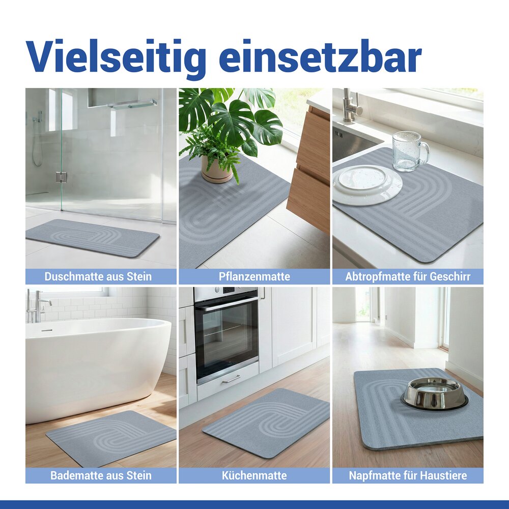 Diatomiet badmat Mod. Manhattan grijs, 60 x 39 cm