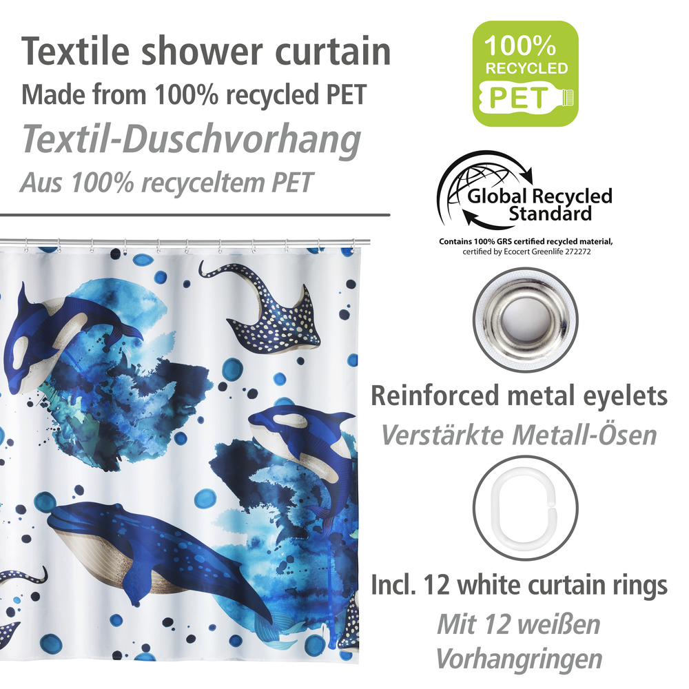 Duschvorhang Mod. Aquaris  180 x 200 cm, Textil (100 % recyceltes Polyester)