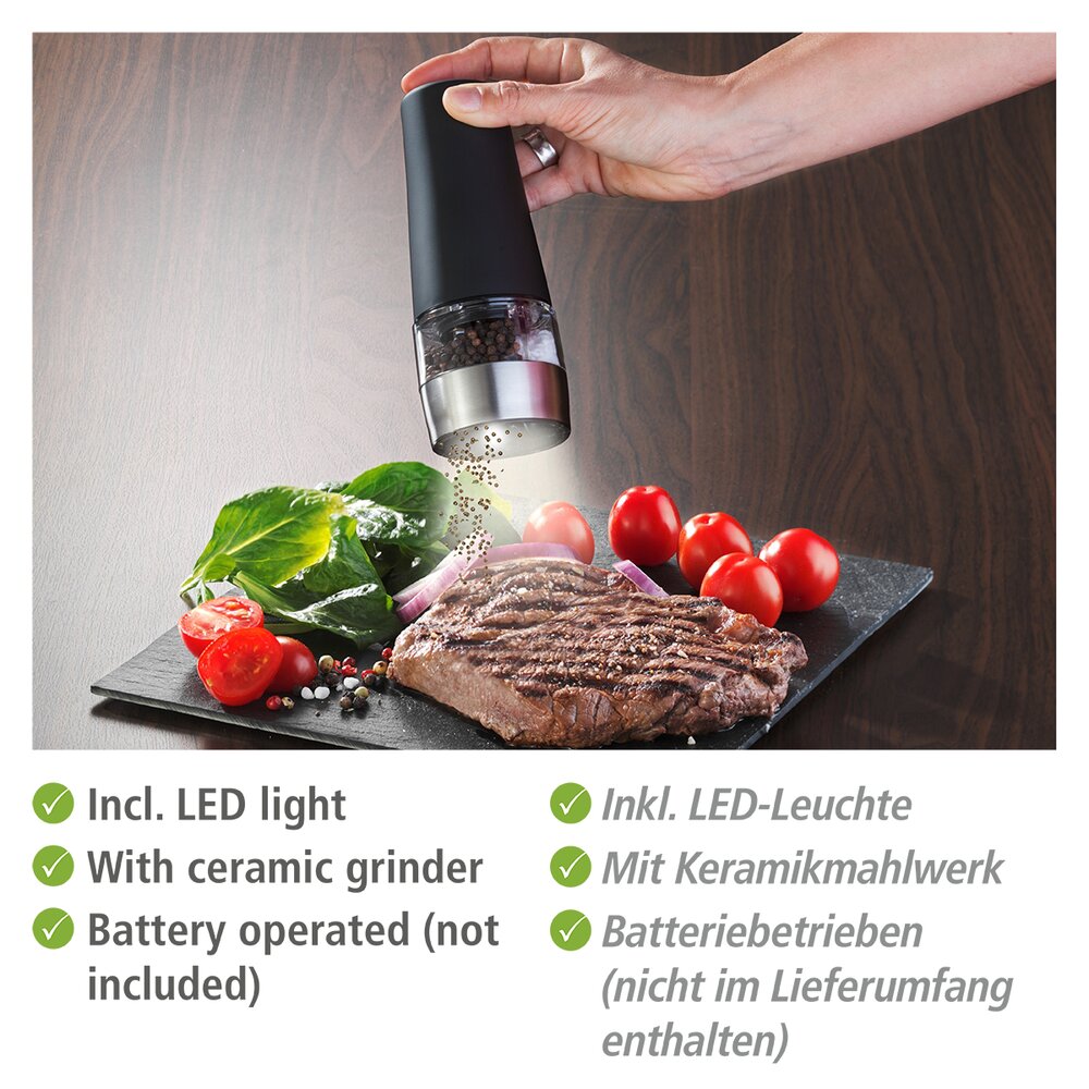 Moulin électrique 2en1 avec lampe noir  moulin à sel et poivre