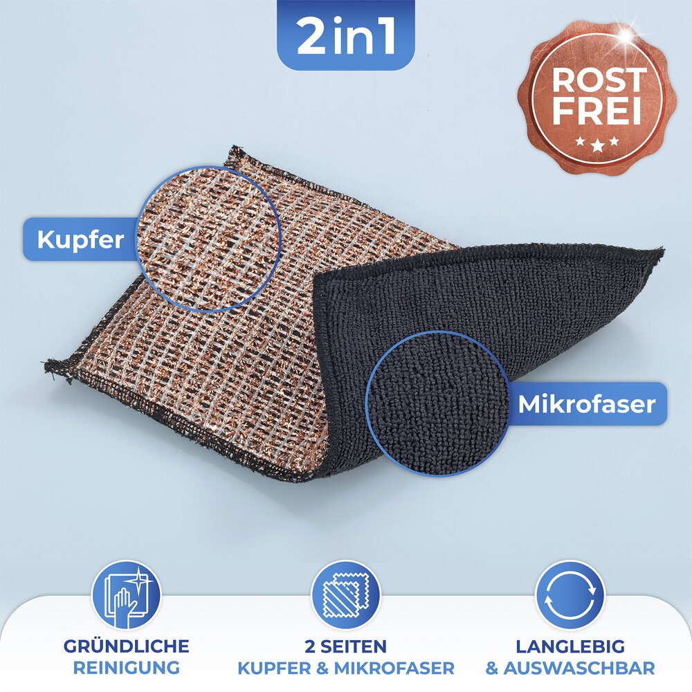 Mikrofaser-Kupfertuch 2in1, 2er Set  mit Wendefunktion