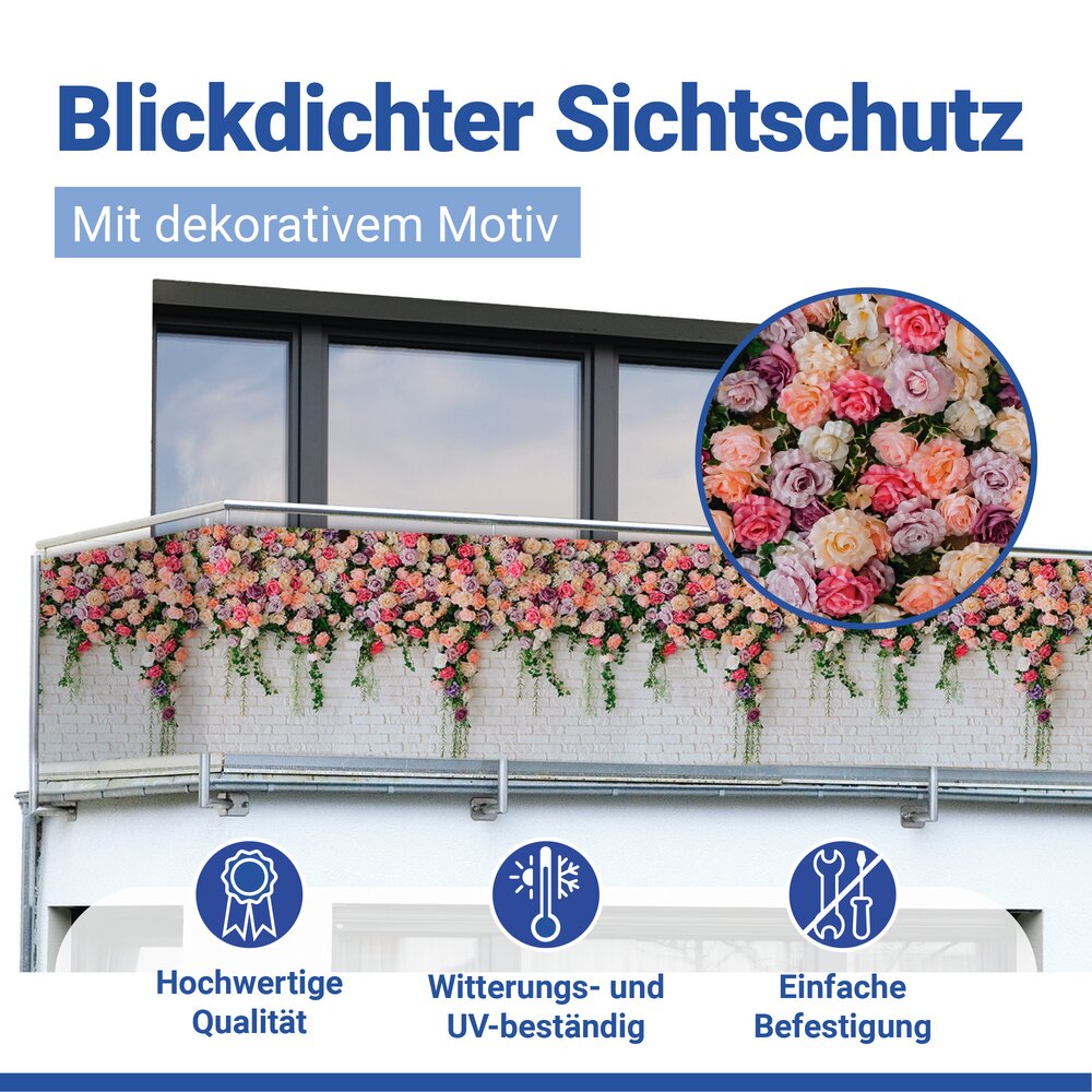 Balkon-Sichtschutz Mod. Rosen, 5 m  UV- und witterungsbeständig