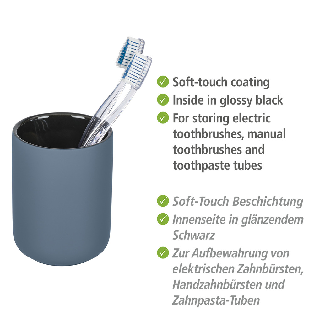 Zahnputzbecher Mod. Avellino Blau Keramik  mit Soft-Touch Oberfläche