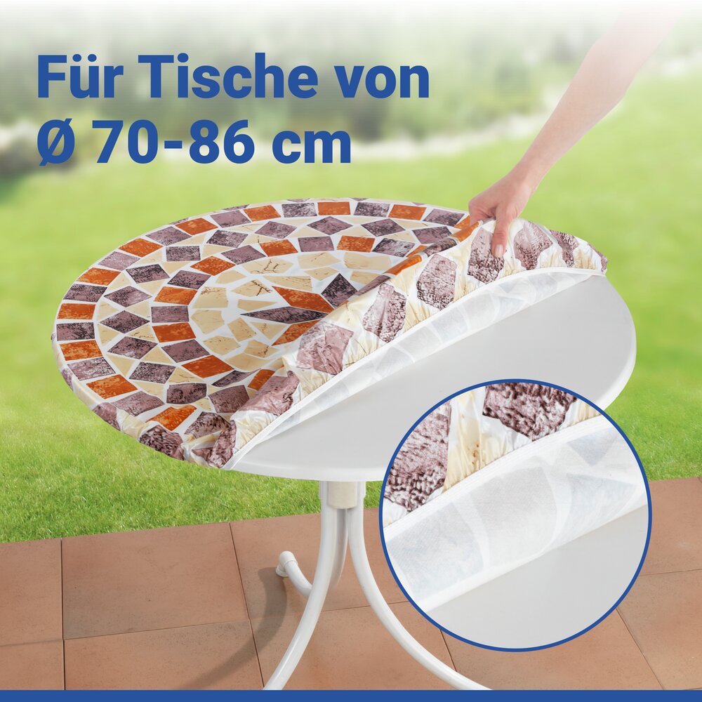 Spann-Tischdecke Mod. Mediterran, Ø 70 - 86 cm  für Garten und Outdoor-Bereich